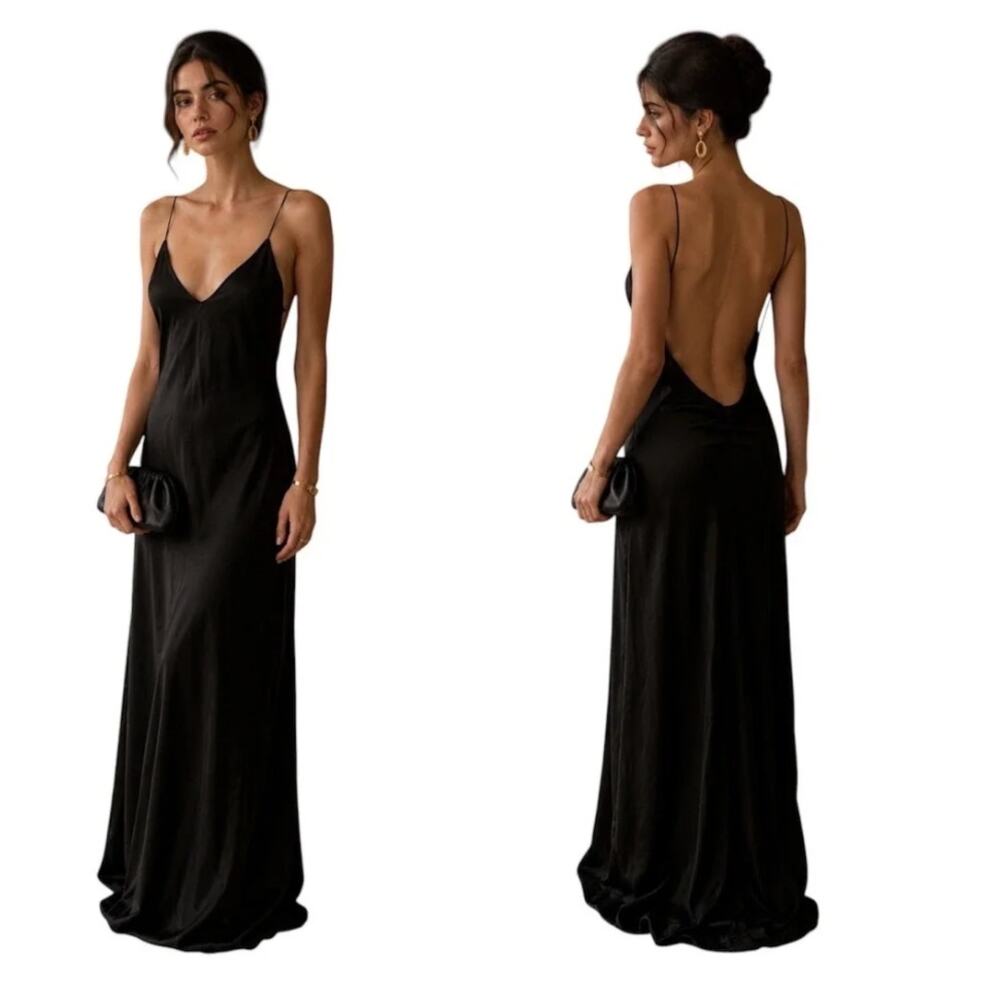 NWT Zara Maxi Slip Minimalist Open Back Romantic Elegant Dress L
